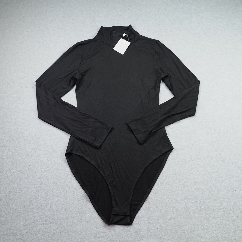 MANGOPOP Bodysuit Women S Black Mock Neck Long Sleeve Stretch Top